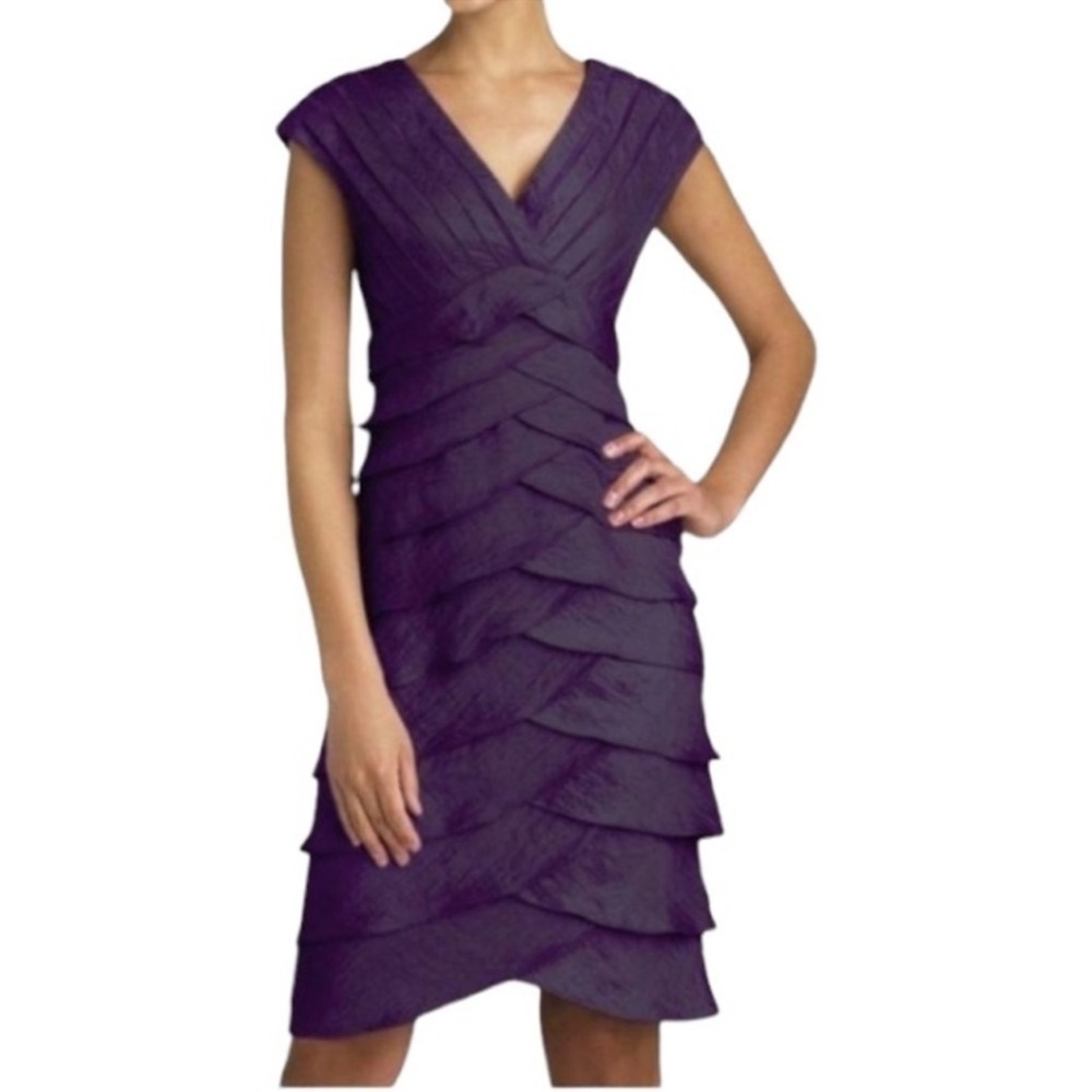 Adrianna Papell Women's Purple V-Neck Sleeveless Ruffle Dress